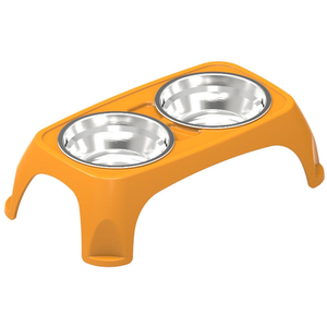 Comedero Doble Elevado Ajustable para Perros, Platos de Acero Inoxidable para Comida y Agua, para Uso en Interiores - Product Image 1