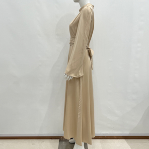 Wisrise Nuova Collezione Moda Abito Lungo da Donna in Raso Beige con Collo Alto e Maniche a Palloncino per Feste e Appuntamenti Quotidiani - Product Image 6