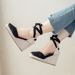Sandales <span class=keywords><strong>compensées</strong></span> légères antidérapantes pour femmes, style <span class=keywords><strong>espadrilles</strong></span> en jute, <span class=keywords><strong>à</strong></span> lacets et bout fermé - Product Image 6