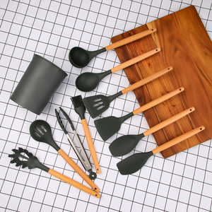 <span class=keywords><strong>Breal</strong></span> top-Juego de utensilios de cocina de silicona, mango de madera, color gris, con soporte, 11 Uds. - Product Image 6