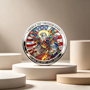 Pièce de monnaie commémorative style vitrail 250e anniversaire Wholesale America, pièce de monnaie de défi 3D colorée à l'effigie d'un aigle et d'un cheval, pièce de collection - Product Image 3