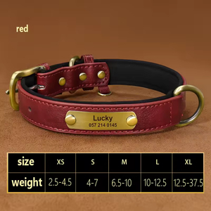<span class=keywords><strong>Collar</strong></span> de perro de cuero de lujo personalizado con placa de identificación grabada acolchada suave y duradera patrón sólido - Product Image 6