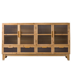 Mueble de entrada de madera natural estilo nórdico con puertas de vidrio, mueble de almacenamiento para sala de estar, mueble divisor para decoración del hogar - Product Image 5