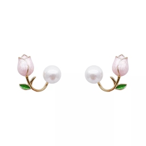 ต่างหูมุกทรงดอกทิวลิป QX Luxury ดีไซน์ใหม่ สวยหรู ทันสมัย สไตล์โรแมนติก สำหรับสุภาพสตรี ทำจากสแตนเลสและทองเหลือง เหมาะสำหรับงานปาร์ตี้ - Product Image 1