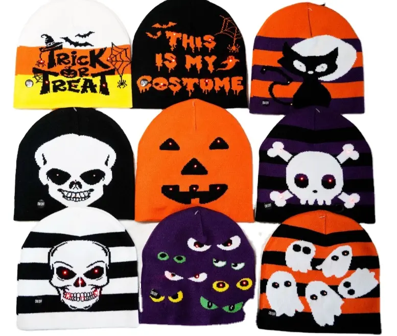 LED Lights Halloween Knitted Jacquard Party Spooky Spooky Pirate Harajuku Cold Hat