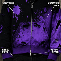 Sweat à capuche zippé pour homme, personnalisé OEM, noir 500 GSM, effet peinture pulvérisée, déchirures effilochées, style grunge urbain