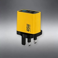 Chargeur USB-C PD 45W à affichage numérique pour téléphone portable, prise UK 3 broches, adaptateur secteur USB-C à charge rapide 45W