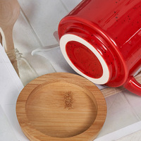 Mug en céramique écologique XC avec un design moderne et simple, base ronde en bois de bambou, glaçure en forme de goutte de pluie, Chine Zhejiang XC0000