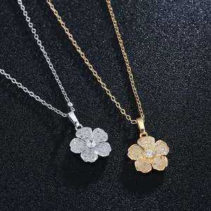 Новое циркониевое медное простое Платиновое Золотое искусственное цветочное ожерелье для женщин