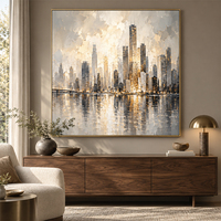 Peinture à l'huile Paysage Urbain Impressionniste Lumières Nocturnes Toile Texturée Art Mural Vente Directe Usine pour Salon Moderne Hôtel