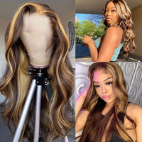 13x4 perruques de cheveux vierges de densité 180% avec couleur perruque humaine HD accentuée 28 pouces pour femmes noires
