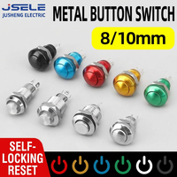 Interrupteur à bouton-poussoir métallique étanche IP65 personnalisé 8mm/10mm avec lumière, auto-bloquant, réinitialisation, commande de démarrage, électronique 24V