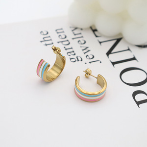 <b>Cuff</b> <b>Earrings</b> Gold Colorful Striped Geometric Design Women's Everyday Wear - Product Image 2