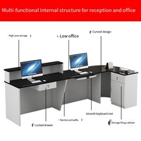Comptoir de réception moderne en bois massif en forme de L avec éclairage LED, panneau cannelé minimaliste pour bureau, hôtel, hôpital, spa