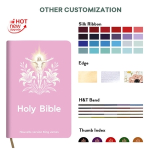 Bible <span class=keywords><strong>bilingue</strong></span> français-anglais personnalisée OEM, couverture en cuir PU rose, nouvelle version King James, pour cadeau chrétien, étude - Product Image 4