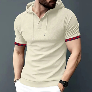 Camiseta de manga corta para hombre para deportes de ocio de verano con talla grande y Sudadera con capucha Waffle - Product Image 5