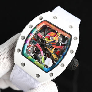 Montre automatique squelette de style Designer RM pour homme, boîtier blanc, art graffiti, montre-bracelet mécanique, mouvement ajouré coloré - Product Image 4