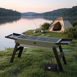 Barbecue à charbon pliable vert sur mesure OEM en gros avec sac de transport, étagères latérales doubles et cendrier amovible – Fournisseur d'équipements - Product Image 5