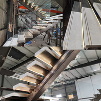 Gerade Holzstufen-Glasgeländer-Treppe für Innenbereich Modern Freischwebend / Vorgefertigte Holztreppe mit LED-Beleuchtung