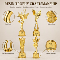 Trophée en résine dorée en forme de couronne et d'étoile, personnalisable avec gravure, pour événement, trophée en cristal