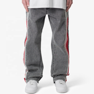 Mode chaude Épissage Surdimensionné Jeans Pantalon Logo Personnalisé Street Wear Vintage Tactique Pantalon Hommes Acide Lavage Bande Denim Pantalon - Product Image 1