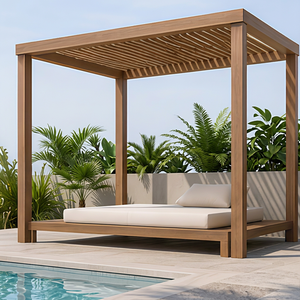 Cabaña de lujo junto a la piscina de madera de teca con estructura de techo de celosía de listones - Product Image 2