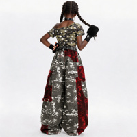 Ensemble de vêtements d'été personnalisable pour filles style gothique : Haut à imprimé camouflage et jean en denim à jambes larges avec patchwork lavable