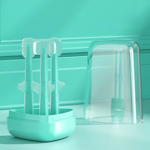 Étui en plastique de voyage sans Bpa, 3 pièces, anneau de dentition Ultra doux, brosse à dents à 3 côtés en Silicone, brosse à dents d'entraînement pour bébé et enfant - Product Image 2