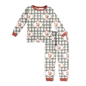 GSD2815 Tenues d'automne personnalisées pour petites filles Rianbows feuilles vertes imprimées Ensemble de vêtements pour enfants à manches courtes pour filles en gros - Product Image 4