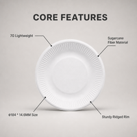 Assiette jetable de haute qualité en bagasse de canne à sucre, résistante à l'huile et à l'eau, compostable, biodégradable, écologique, pour les fêtes