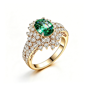 Luxury Women's 18K Gold Plated Cocktail <b>Ring</b> With Emerald Cut <b>Crystal</b> And Pave Diamond Flower Design Engagement Style - Product Image 4