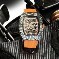 Montre de sport haut de gamme pour homme à mouvement à quartz, boîtier en alliage de fibre de carbone ultra-fin de forme tonneau, bracelet en toile lumineux, étanche 30M