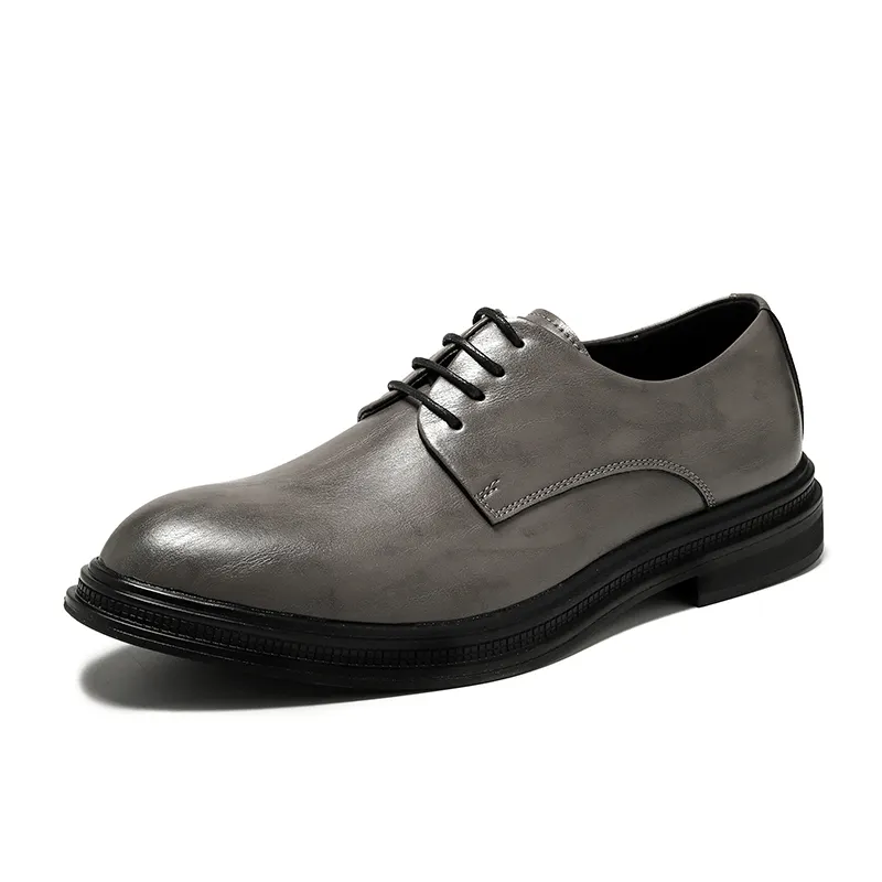 Sapatos de vestido formal com cordões, sapatos de couro liso elegantes para homens, cor cinza, Oxfords
