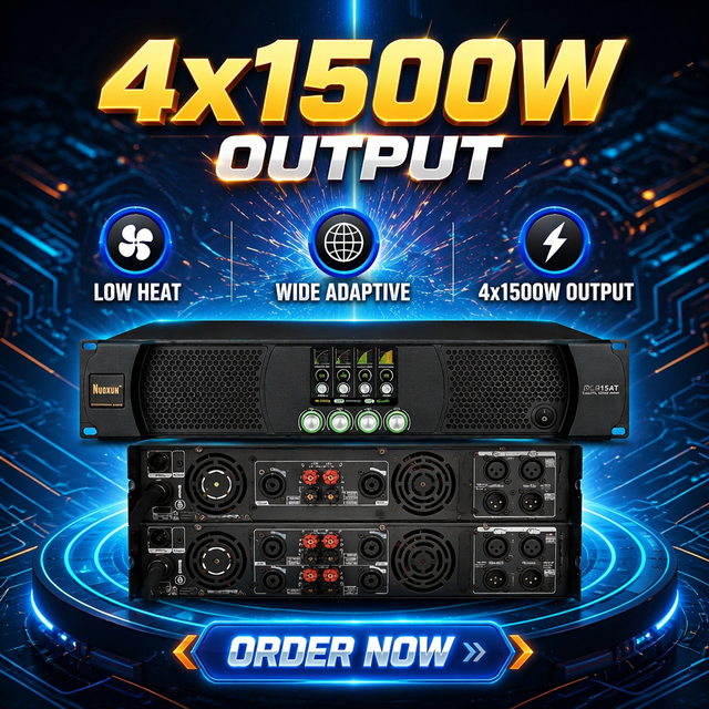 SMPS 4X1500W 8Ohm 4 Channel Class D Professional Power Amplifier with Metal Construction and LCD Display