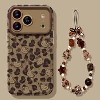 Cordon tour de cou en silicone imprimé léopard KT Cat pour coque de téléphone iPhone 17 Pro Max 15 cm