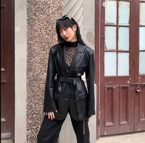 RunwayloverE327レトロブラックレザージャケットPUレザーオーバーサイズブレザー - Product Image 1