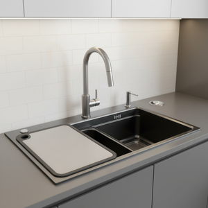 Lavello da <span class=keywords><strong>cucina</strong></span> singolo grande in acciaio inox 304 con tecnologia Nano, spessore 4mm, doppio sifone, da appoggio, 76x46cm - Product Image 2