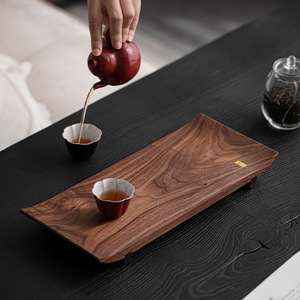 Plateau à thé en bois de noyer noir, style japonais, pour service de thé Kung Fu, table de préparation à sec, origine Dehua - Product Image 4
