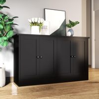 Buffet Shaker noir 4 portes de 49 pouces, armoire de rangement avec étagère réglable en MDF CARB2, meuble d'appoint pour entrée, salon, salle à manger