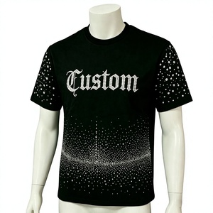 T-shirt noir oversize personnalisé avec strass, style gothique streetwear, motif graphique bling, vente en gros, T-shirts graphiques Y2K, tissu épais - Product Image 4