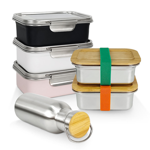 IKITCHEN 2022 New Stainless Steel Lunch Box School Leakproof Bento Lunch Box Kids Water Bottle Set Metal Lunch Box Bamboo Lid