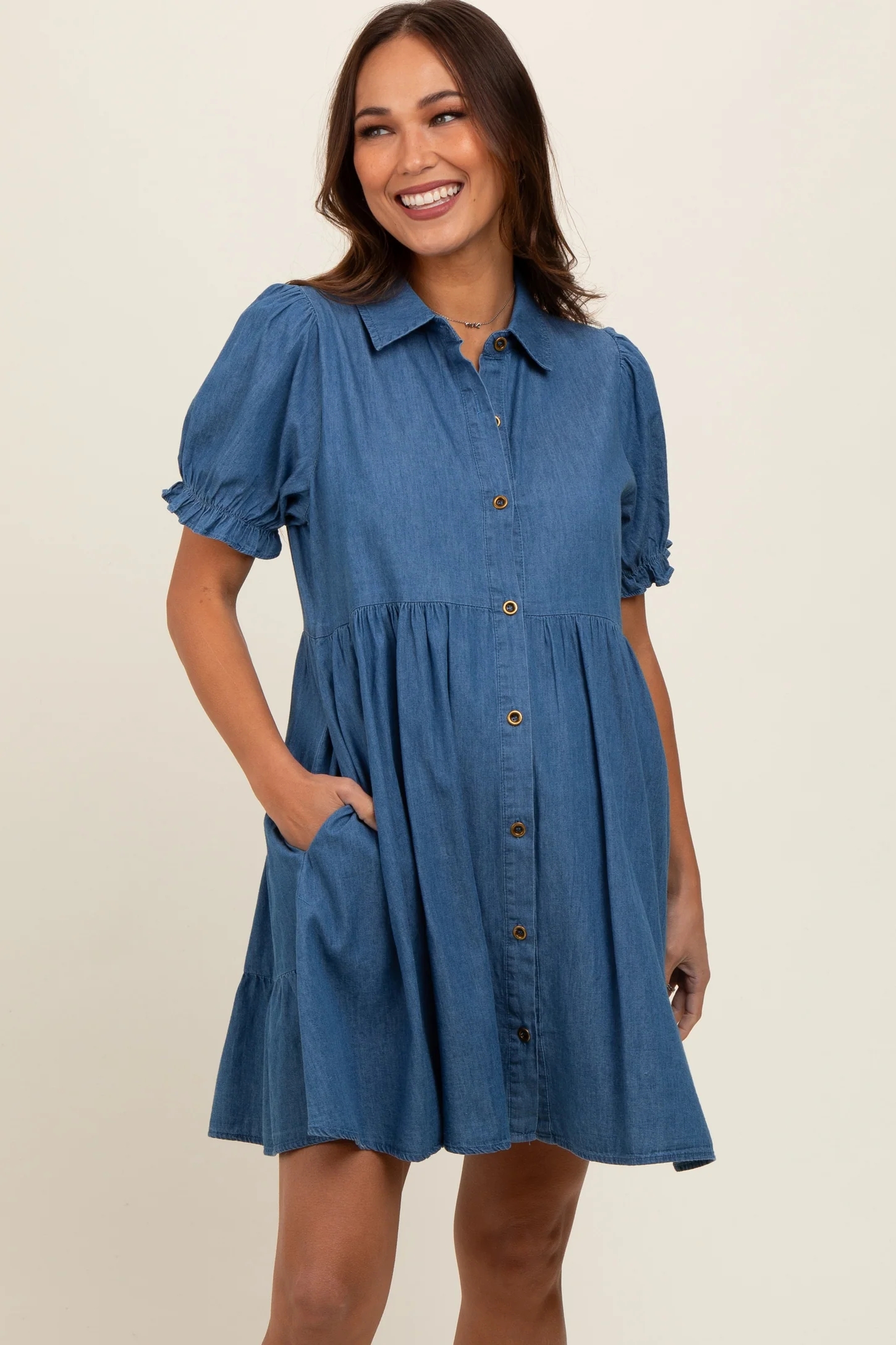 white christmas dresses Bebe Women's Halter Midi Denim Dress, Size 6 in True Blue Wash Metal/Cotton/Spandex main image 1