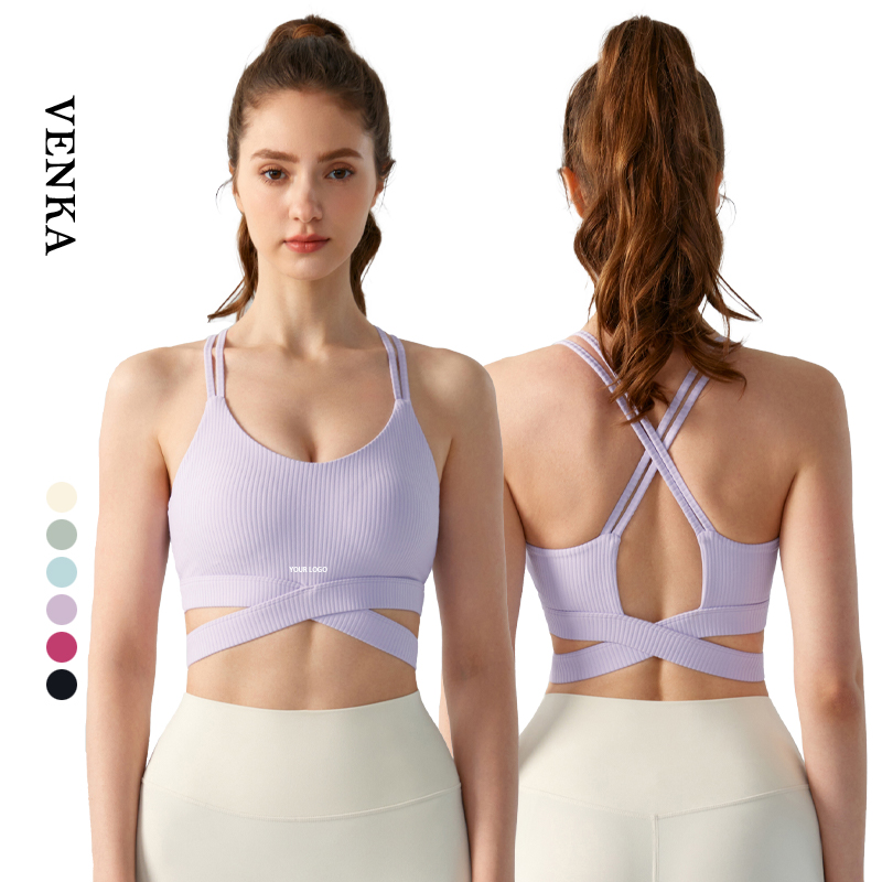 Women Sexy Sling Irregular Cross Hem Beautiful Back Double Straps Vest With Breast Pads Lady Gym Yoga Low Round Neck Tank Top