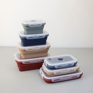Foldable Silicone Lunch Containers Collapsible Bowls Set Microwave Freezer Dishwasher Safe <b>Blue</b> Food <b>Storage</b> <b>Box</b> - Product Image 3