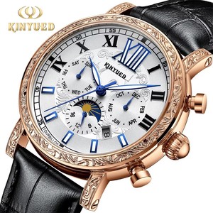 KINYUED – montre mécanique pour hommes, mouvement automatique, bracelet en cuir, étanche, 3 bars, phase de lune, affichage des aiguilles lumineuses, vente en gros - Product Image 3