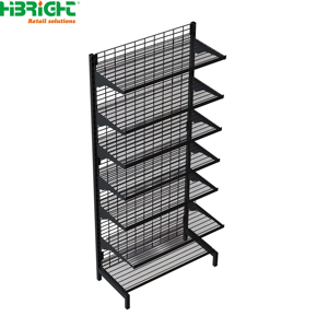 Double-Sided Supermarket <b>Display</b> Rack 6-<b>Shelf</b> Freestanding Retail Shelving <b>Unit</b> Black Metal Store Fixture - Product Image 6