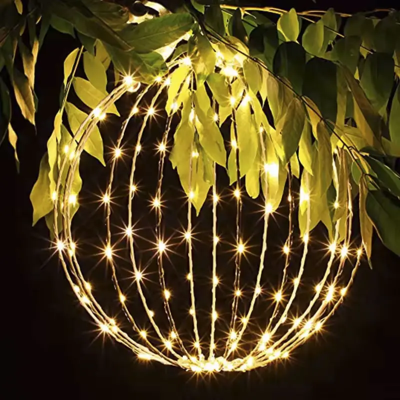 Bola de luz LED colgante de jardín de Navidad 160 LED 12 esferas de marco de hierro de luz de globo grande con 8 modos de parpadeo enchufe de carga