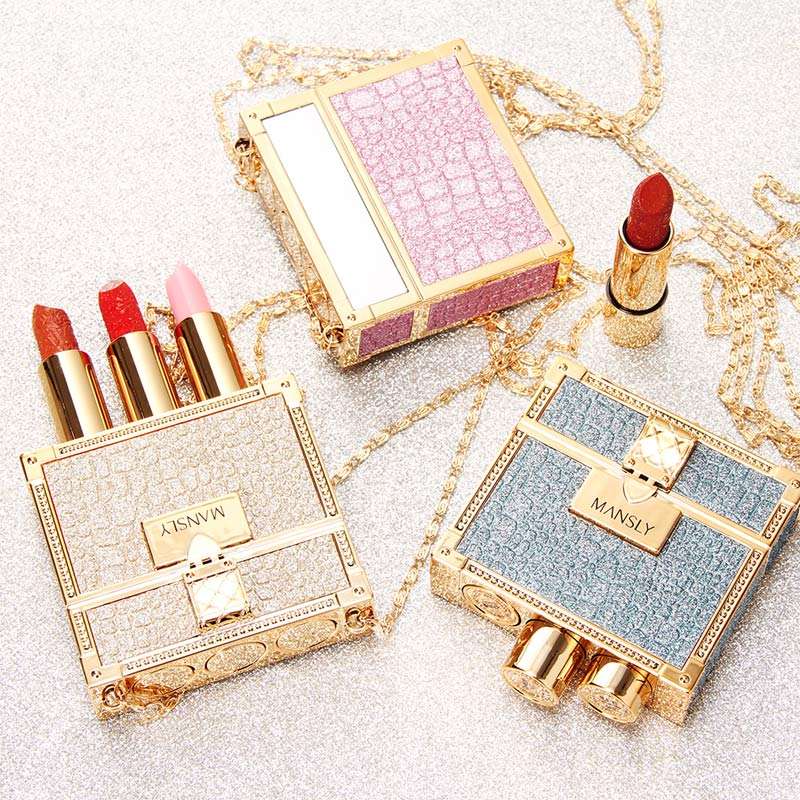 Private labels Glitter Bag Lipstick Matte Moisturizing Velvet lasting Temperature change Lip balm 3pcs in bag Fashion Makeup
