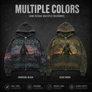 Sudadera con capucha de algodón grueso para hombre, con cremallera, estilo vintage desgastado, estampado de Grim Reaper, ropa urbana, logotipo personalizado, venta al por mayor, talla grande, forrada - Product Image 3