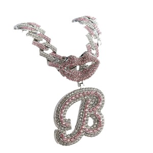 Bijoux tendance Hip Hop Cuban Link Collier à chaîne avec pendentif en forme de lettre pour homme glacé personnalisé - Product Image 5